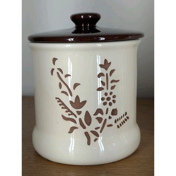 Vintage Holiday Designs USA Canister Set Of 3 Ceramic Brown White Floral Cut Out - Picture 2 of 15